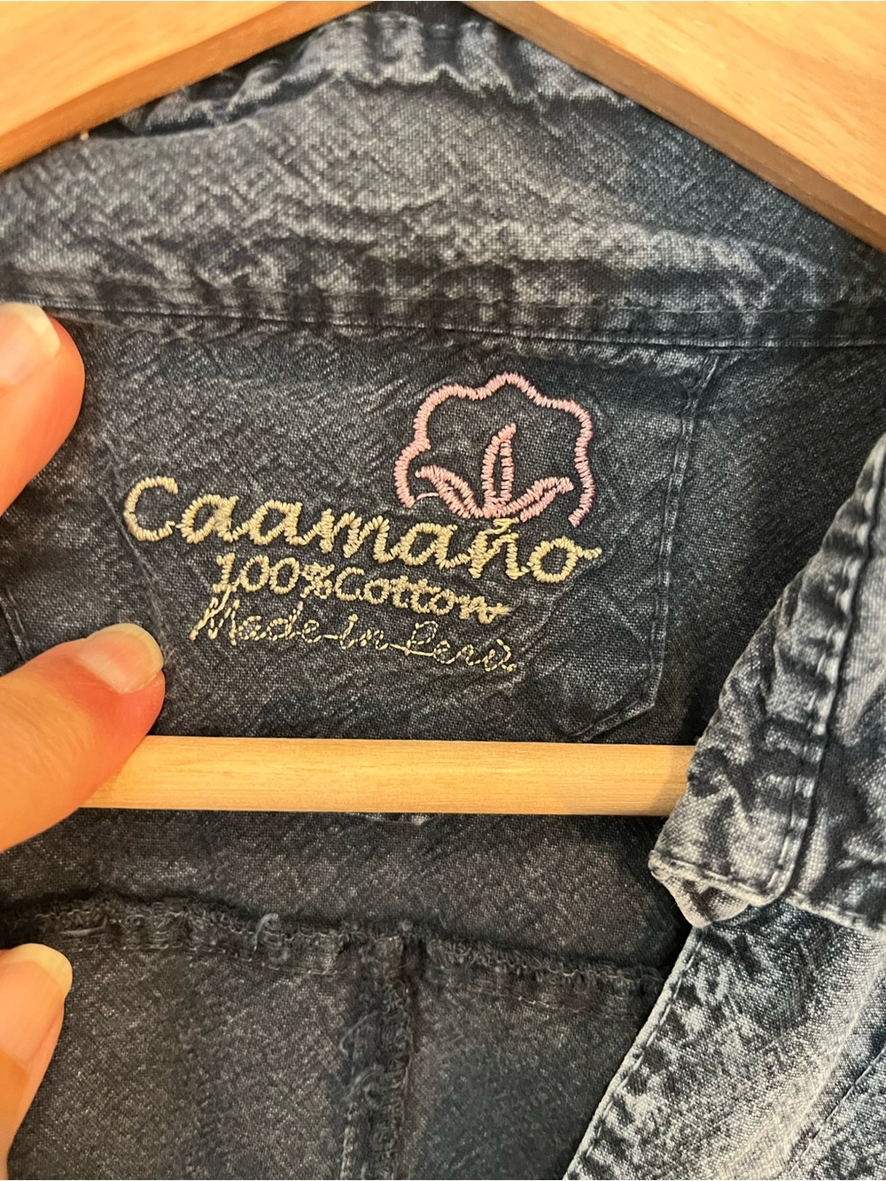 Caamano Y2K cotton embroidered blue peasant babydoll V neck Western Indie top L - Picture 8 of 12